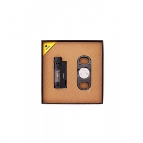 Cohiba Puro Çakmağı ve Kesici Hediye Seti Black Ice