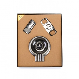 Cohiba Puro Çakmak,Kesici Ve Küllük Hediye Seti Gümüş 