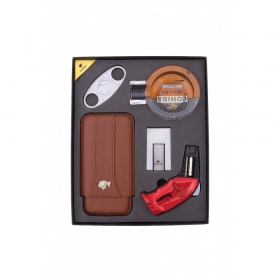 Cohiba Puro Çakmak Küllük Kesici Ve Kılıf  Hediye Seti Kahverengi