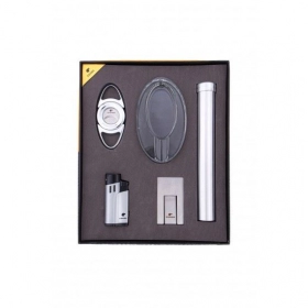 Cohiba Puro Çakmak Küllük Kesici Ve Tüp Hediye Seti Açık Gri