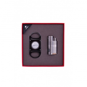 Cohiba Puro Çakmak Ve Puro Kesici Hediye Seti Gri Siyah