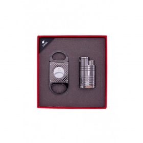 Cohiba Puro Çakmak Ve Puro Kesici Hediye Seti Gri Siyah Desen